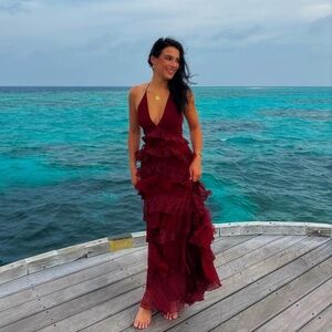 ‼️RARE‼️🎸Alice & Olivia🎸🔥NWT🔥LIANA Halter Tiered Maxi Dress—8